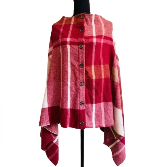 Simply Noelle Jackets & Blazers - SIMPLY NOELLE ~ Women’s Red/White/Pink plaid button up cape scarf OS